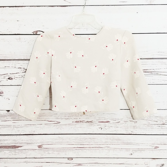 Zara Basic grey floral 3/4 sleeve crop top TB2 - Picture 4 of 7